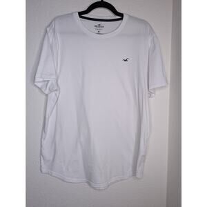 Hollister Men's Curved Hem Tee White 100% Cotton Y2K XL